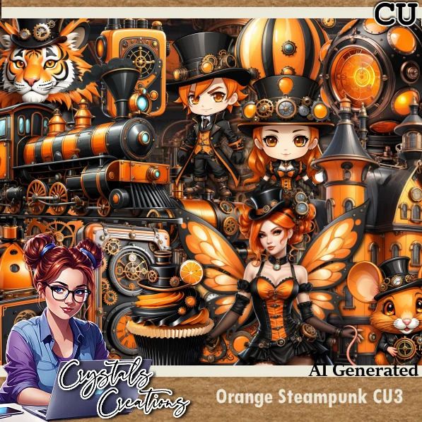 Orange Steampunk Cu Bundle Payhip - Vintage Illustration Collection - 8K Quality