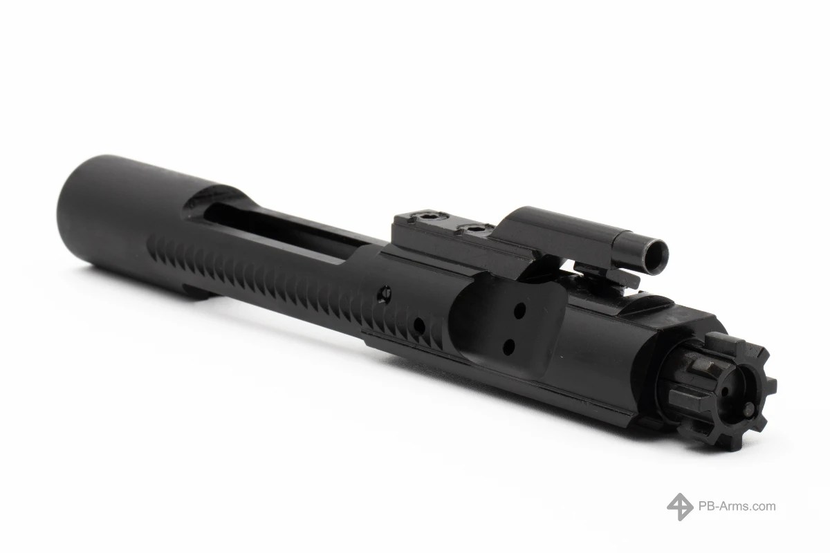 Right-side view of the Para Bellum Arms Enhanced Phosphate Bolt Carrier Group. The BCG includes the Microbest sub-components, Michiguns Optimized Carrier Key Screws (O.C.K.S.), index-marked cam pin, Sprinco 5-coil extractor spring, Sprinco ejector spring, and Sprinco gas rings for the ultimate in performance, reliability, and longevity.