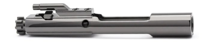Diamond-like carbon (DLC) AR-15 BCG with deep black finish; ultra-slick, high-hardness surface with exceptional wear resistance and minimal lubrication needs.