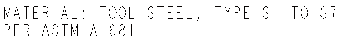 M16/M4 extractor pin material callout from TDP 8448513 specifying tool steel, type S1 through S7, in accordance with ASTM A681.