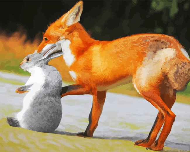 Fox Playing With A Rabbit Painting By Numbers.png
