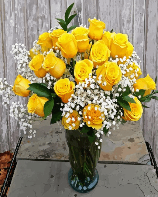 Yellow Roses In Vase Paint By Number