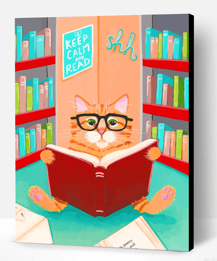 Cat In Library Painting By Numberss.png