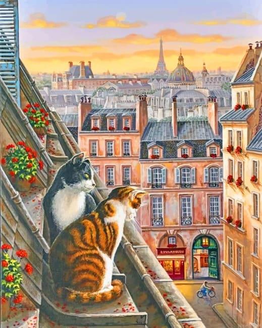 Cats On Rooftop Paint By Numbers