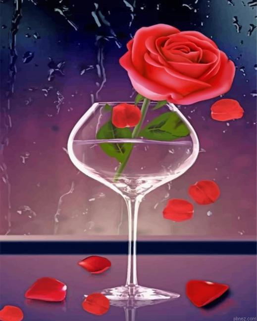 Red Rose In Glass Paint By Numbers