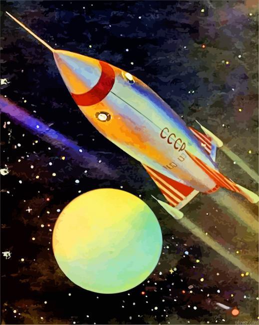 Rocket Ship In Space Paint By Numbers