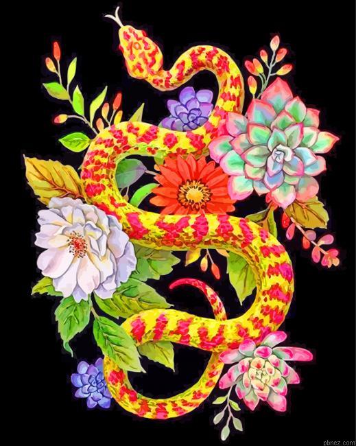 Royal Python With Flowers And Plants Paint By Numbers.jpeg