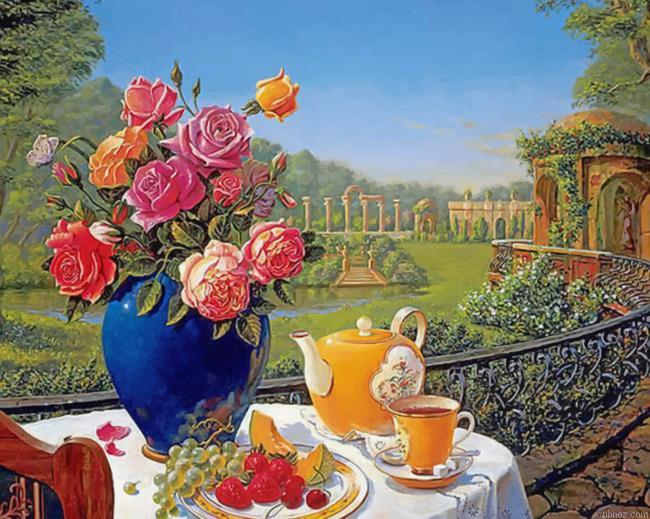 Tea Set In Garden Paint By Numbers.jpeg