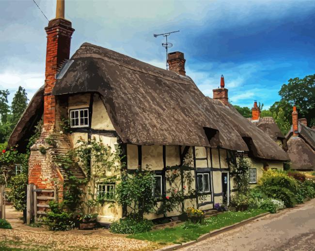 Thatched Cottage Art Paint by Numbers art