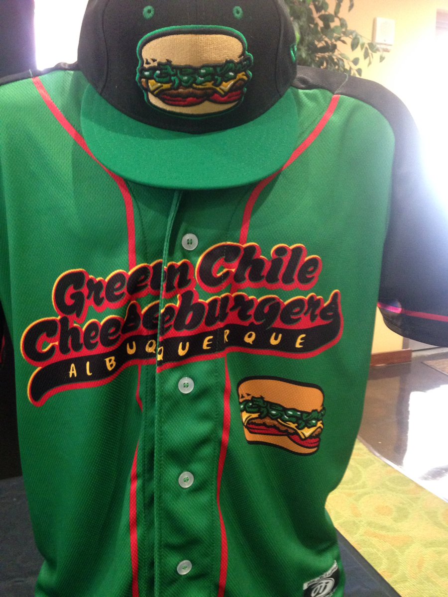 Albuquerque Isotopes Show Off Green Chile Cheeseburger Jerseys The green chile cheeseburger is one of the signature concession items at Isotopes Park which I can attest from personal experience is very good. Albuquerque Isotopes Show Off Green Chile Cheeseburger Jerseys Jersey Shore BlueClaws Copa 2021 Fitted Hat.