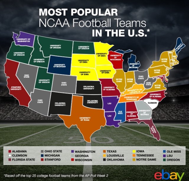 College football map of teams