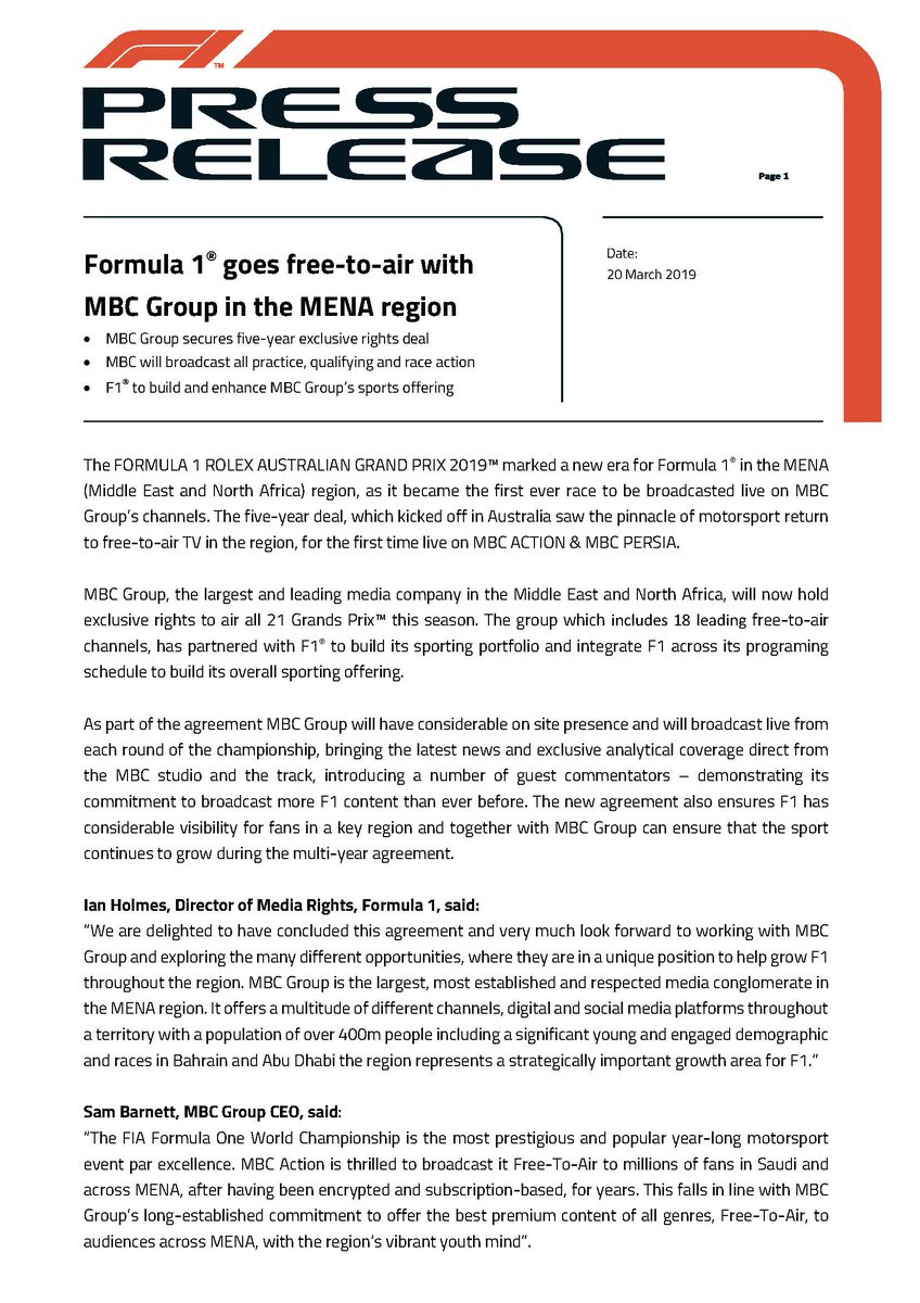 F1 Media On Twitter Press Release Formula 1 Goes Free