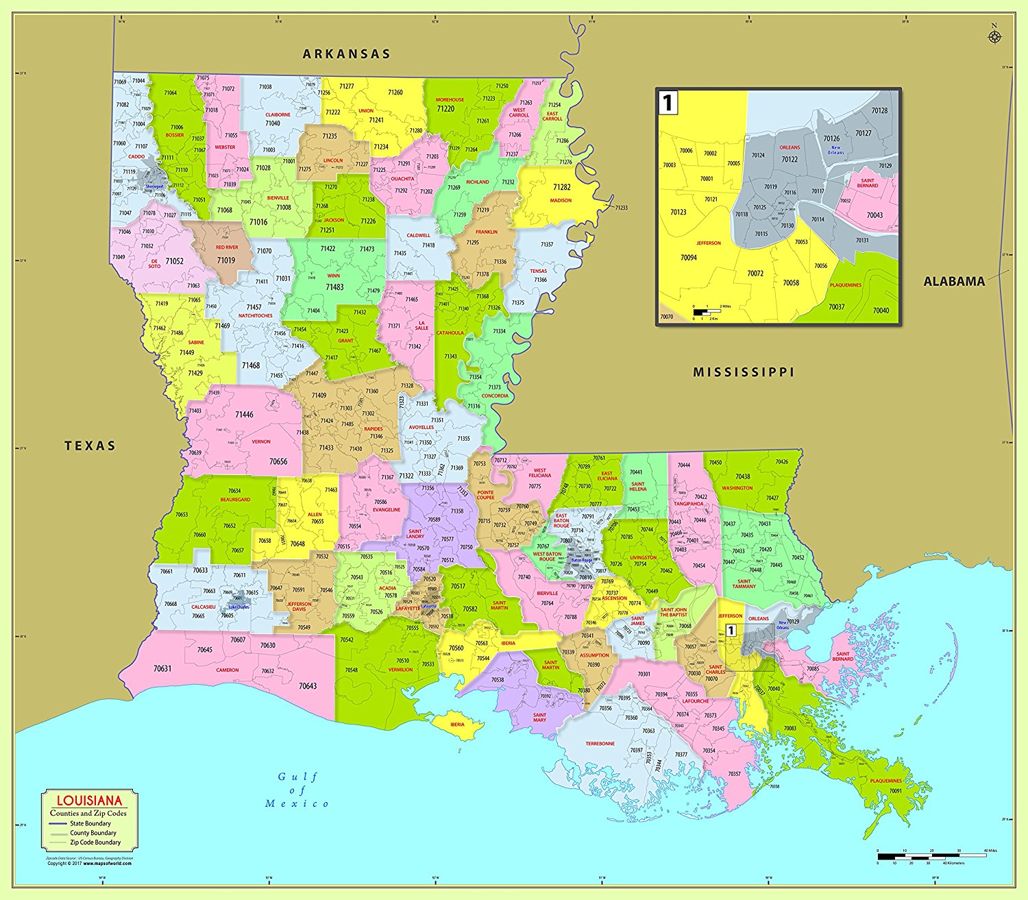 Louisiana Zip Code Map Printable Large