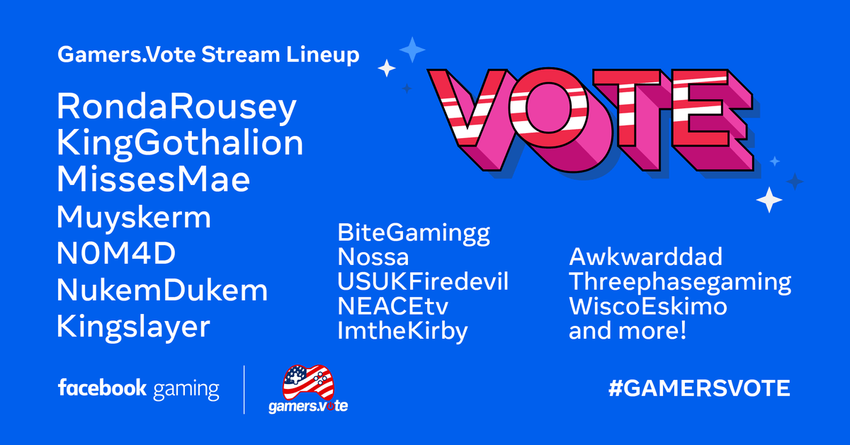 Facebook Gaming On Twitter Rondarousey Gothalion Mae And Many More Of Our Partners And Level Up Are Taking Part In Gamers Vote Day Hop Into Their Streams As We Work Together In Encouraging