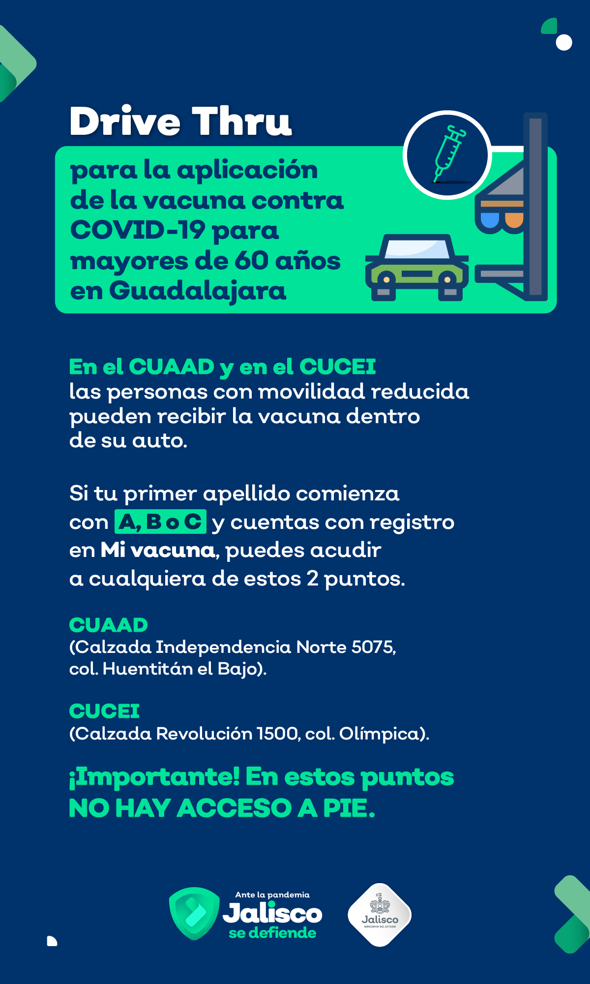 Secretaria De Salud Jalisco On Twitter Avisoimportante En Guadalajara Los Residentes Mayores De 60 Anos Podran Recibir La Vacuna Contra Covid 19 Desde Su Auto Https T Co Znhkv21d5r