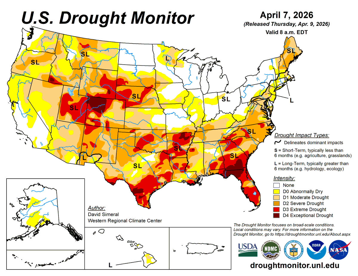 U S Drought Monitor April 9 2026 For The 50 States And Puerto Rico HFdshtiWQAE BBw 