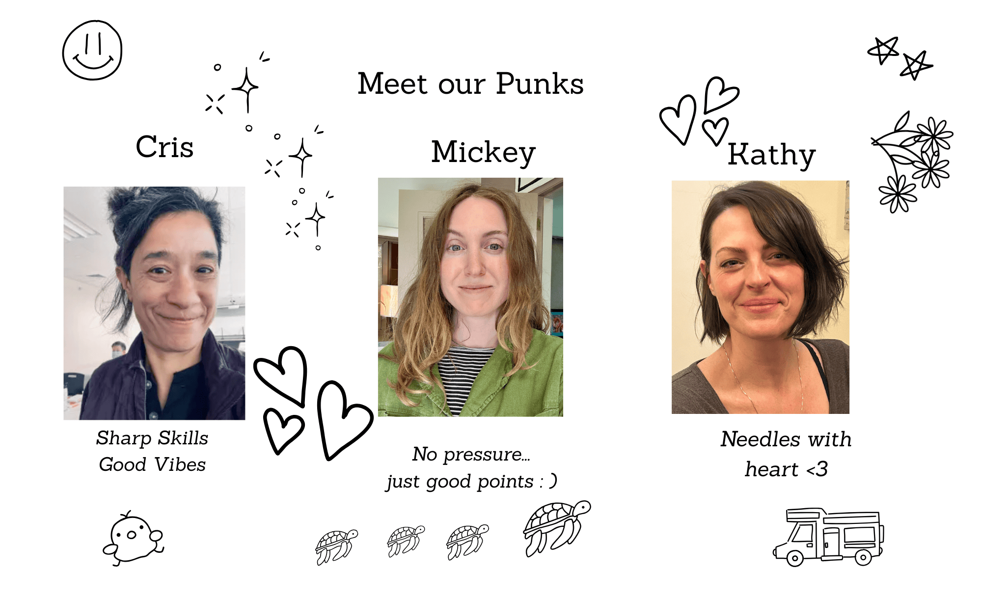 photos of Cris, Mickey and Kathy, the punks at PCA