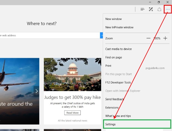 Setup Home Page on Microsoft Edge Browser PCGUIDE4U