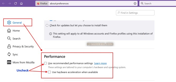 disable hardware acceleration on Mozilla Firefox