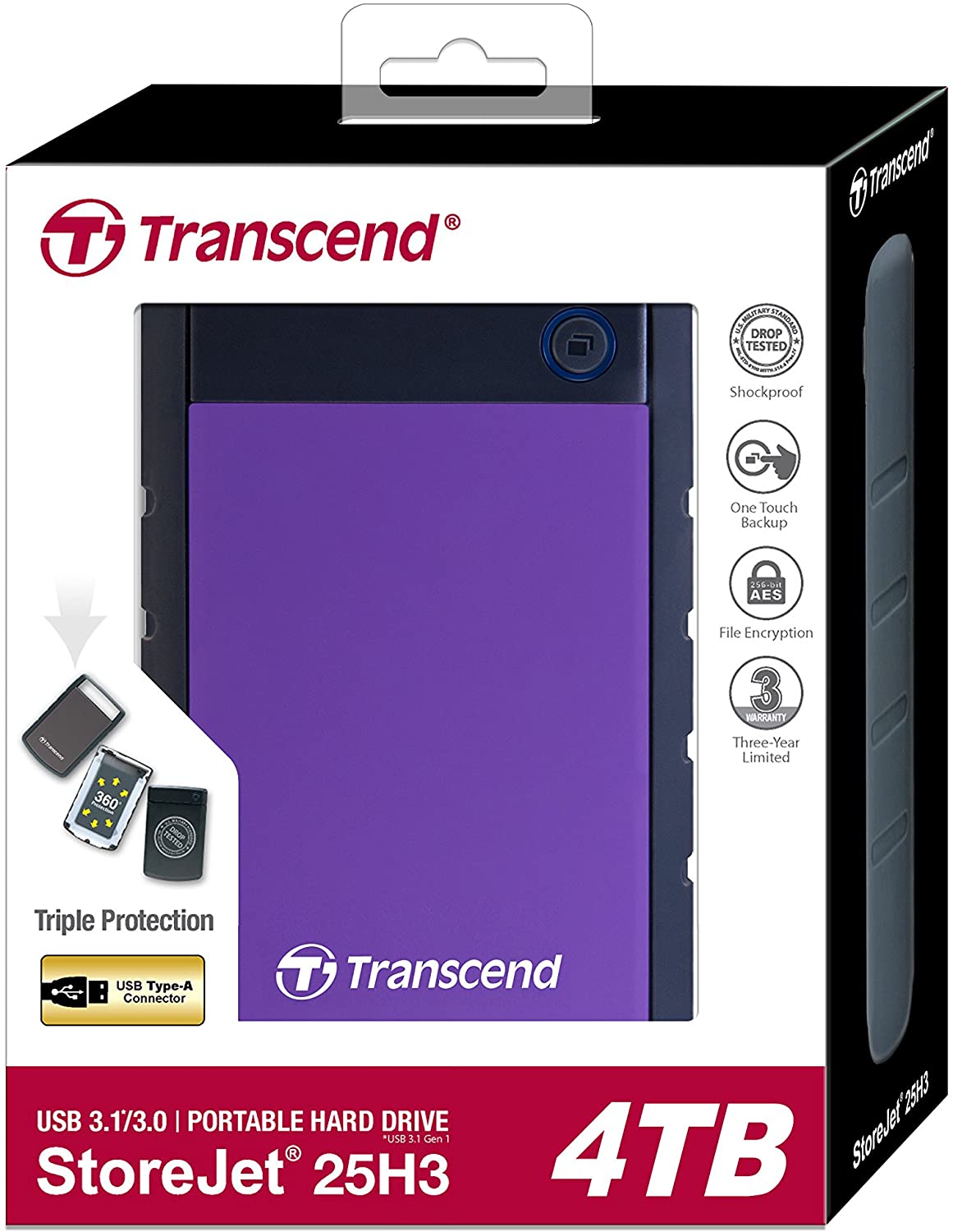 Transcend 4TB USB 3.1 Gen 1 StoreJet 25H3B SJ25H3B Rugged External