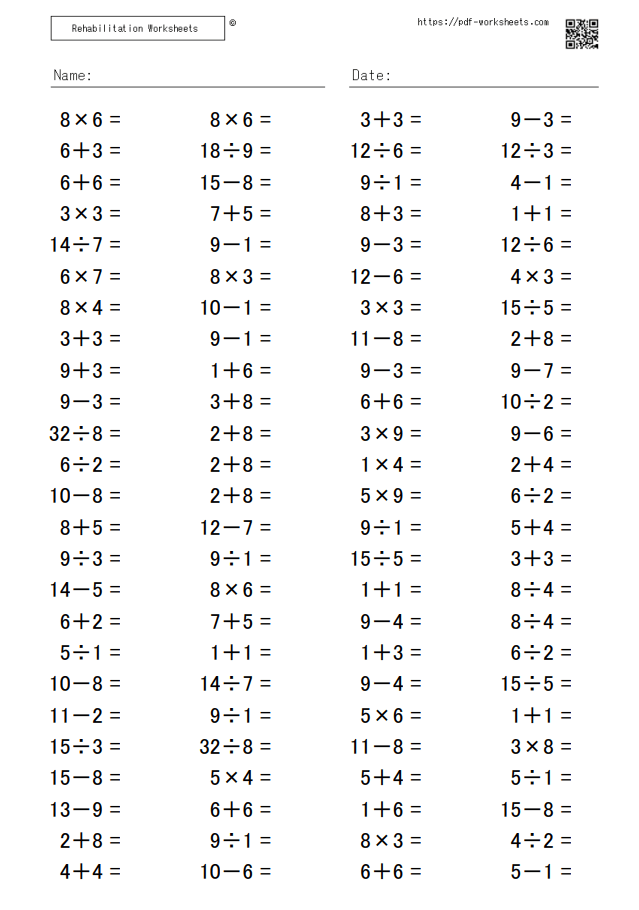 computational tasks with mixed addition subtraction multiplication and division rehabilitation worksheets