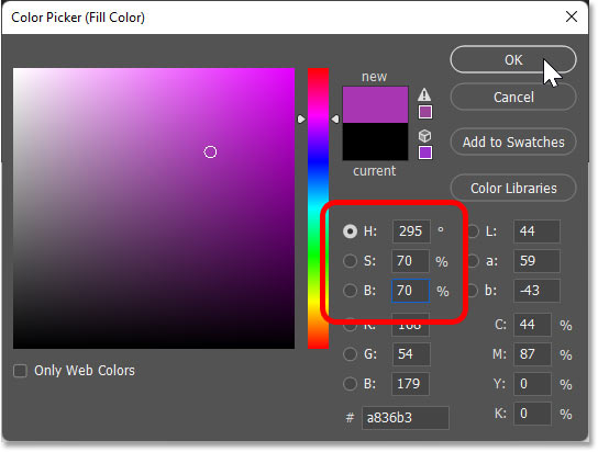 How to Draw Custom Shapes in Photoshop 23 Choosing a fill color for the shape from the Color Picker in Photoshop