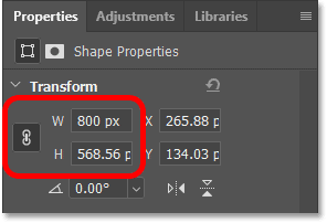 How to Draw Custom Shapes in Photoshop 65 Changing the custom shape's width and height in Photoshop's Properties panel