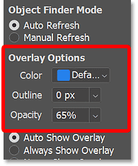 Using the Object Selection Tool and Object Finder in Photoshop 2022 52 The options for the object overlay in Photoshop 2022