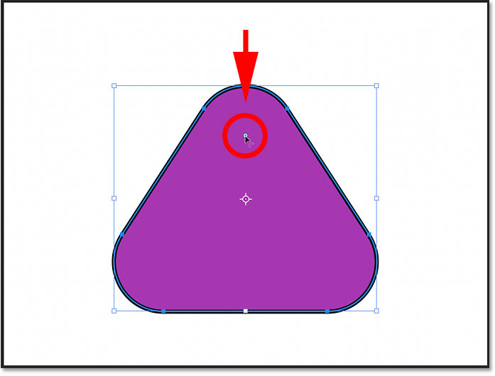 Using the Shape Tools in Photoshop CC 2021 159 Rounding the triangle corners using the On-Canvas radius control in Photoshop CC 2021