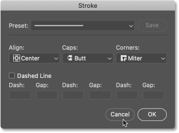 Using the Shape Tools in Photoshop CC 2021 47 The Stroke Options dialog box for the shape in Photoshop