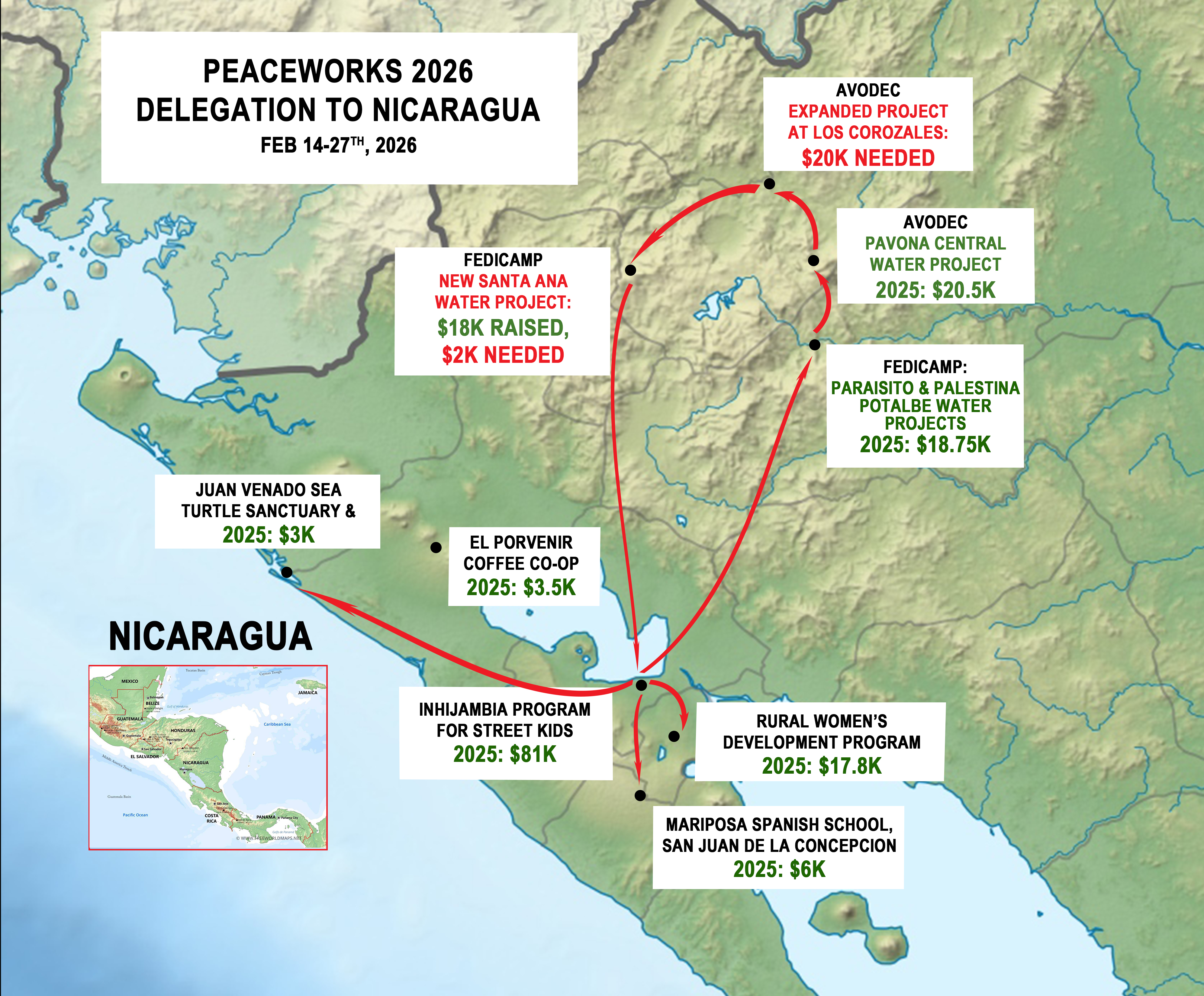 April 11th Dinner Forum With Our 2026 Delegations To Nicaragua PeaceWorks Follow Map 2026 Updated 