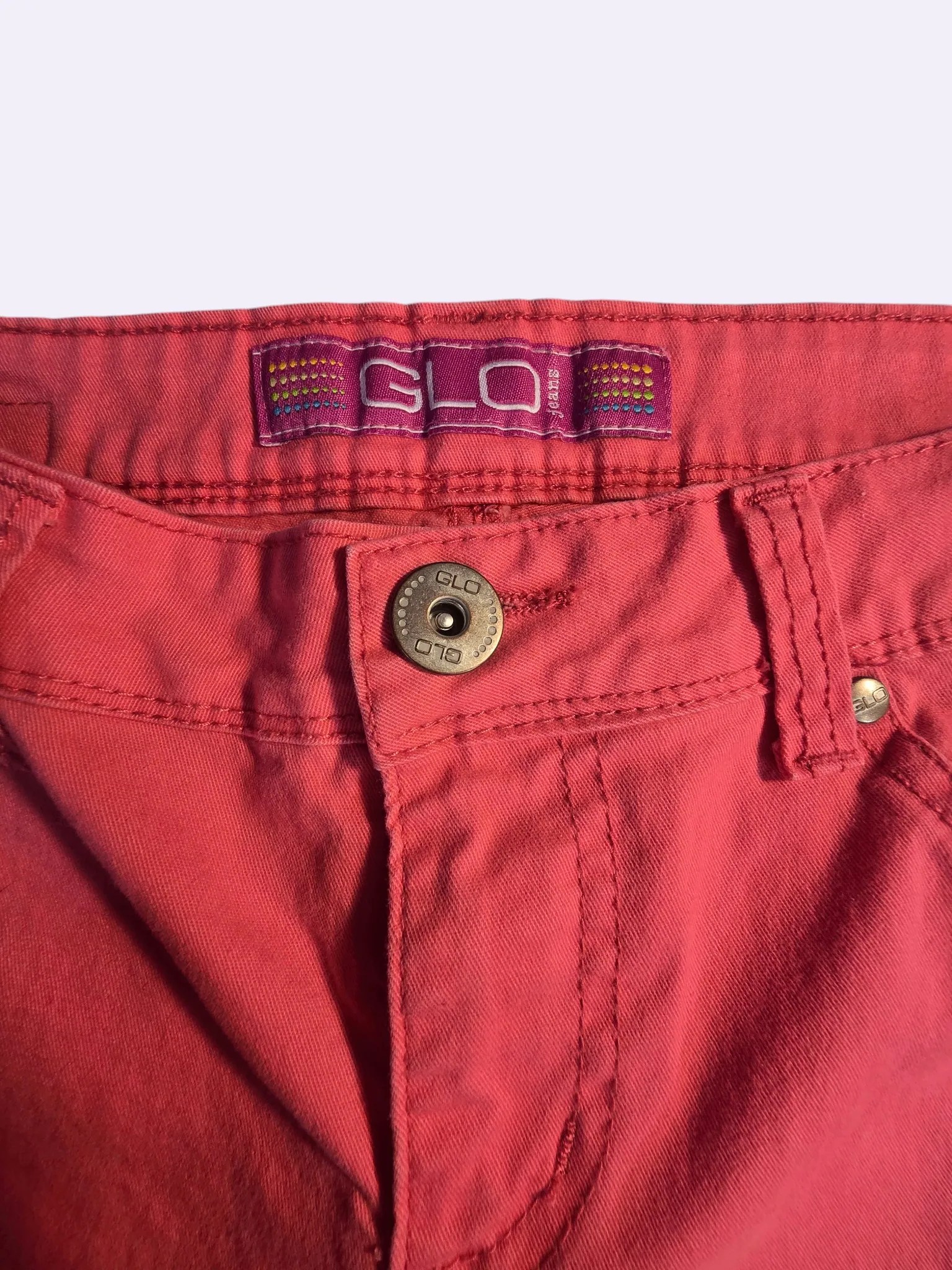 GLO Jeans Hot Pink Coral Cropped Capri Pants Cuffed Hem Juniors Size 7 image 2