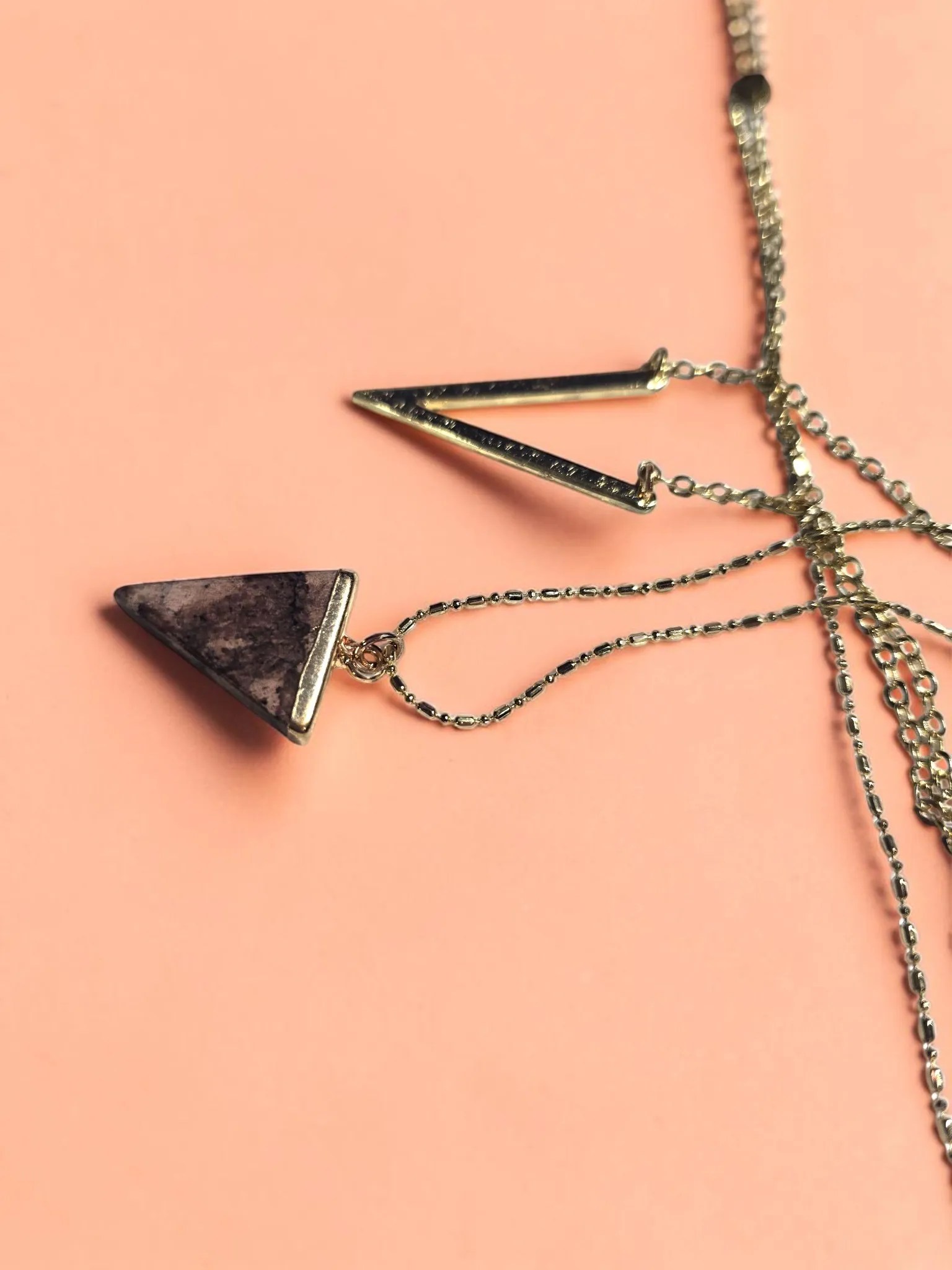 Bohme Boho Layered Gold Chain Necklace Chevron Bar & Geometric Gem Pendant image 2