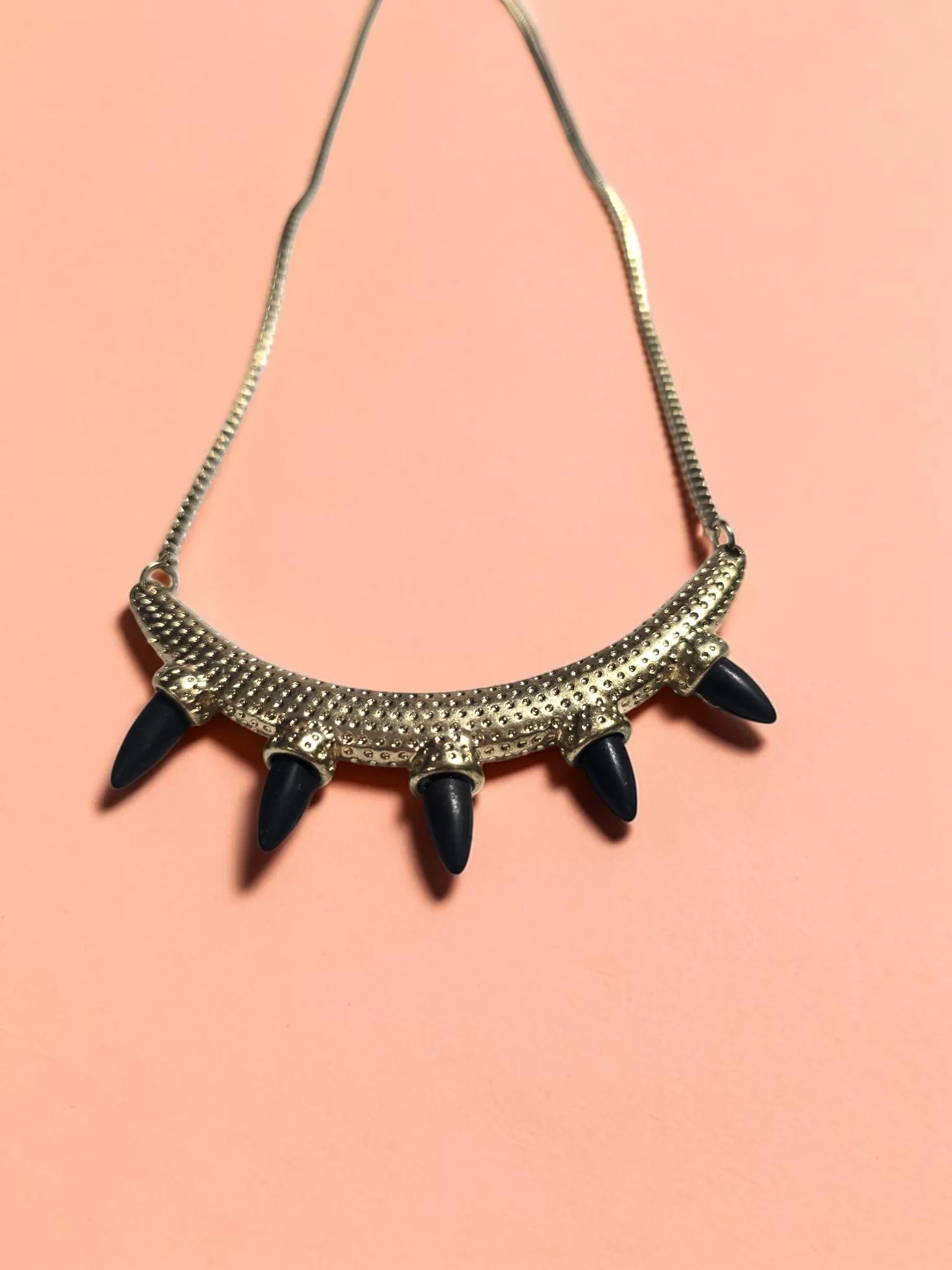 Bohme Dotted Crescent Bar Necklace Black Tooth Spike Charms Box Chain image 2