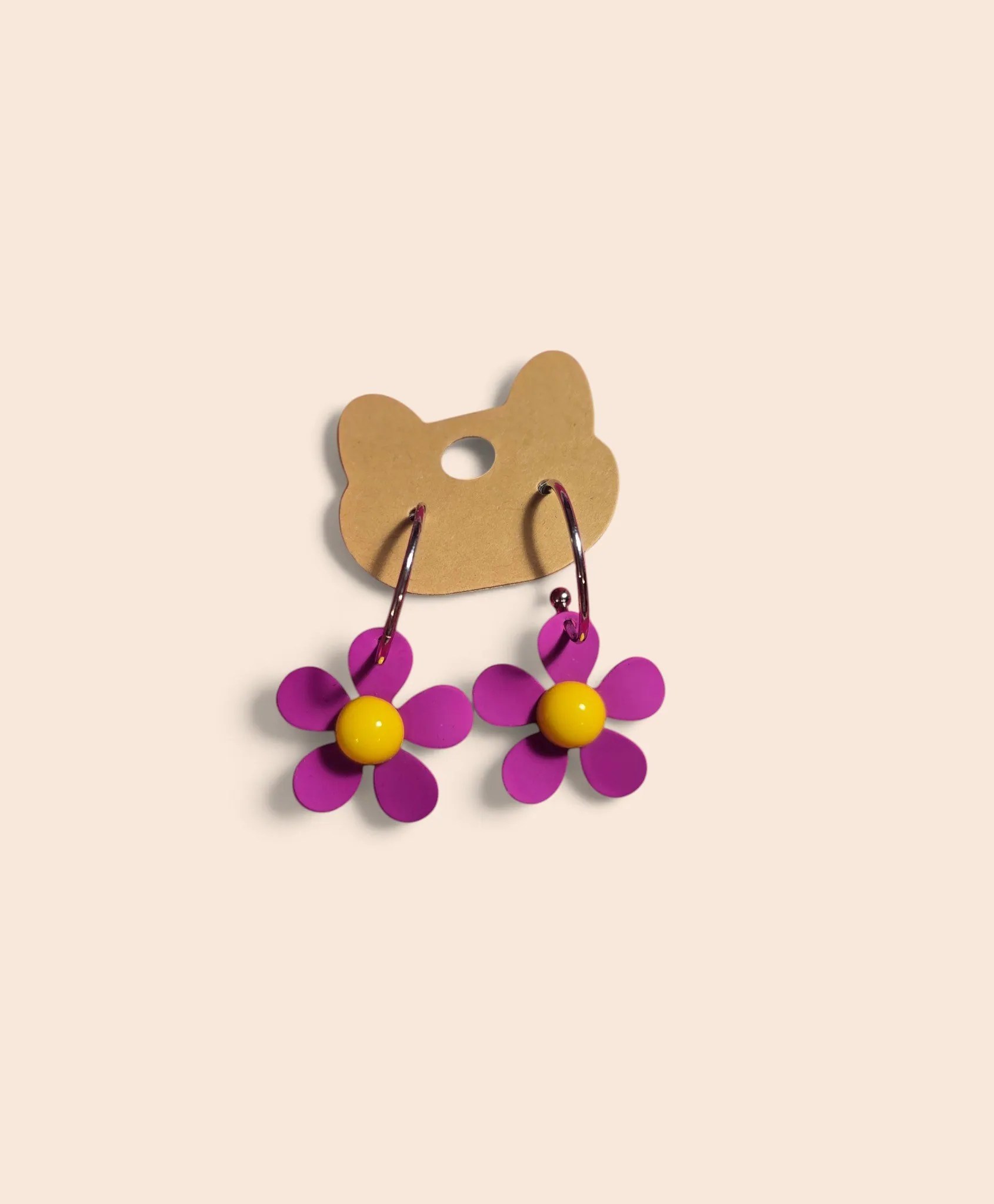 Retro Purple & Yellow Daisy Flower Huggies Earrings image 2
