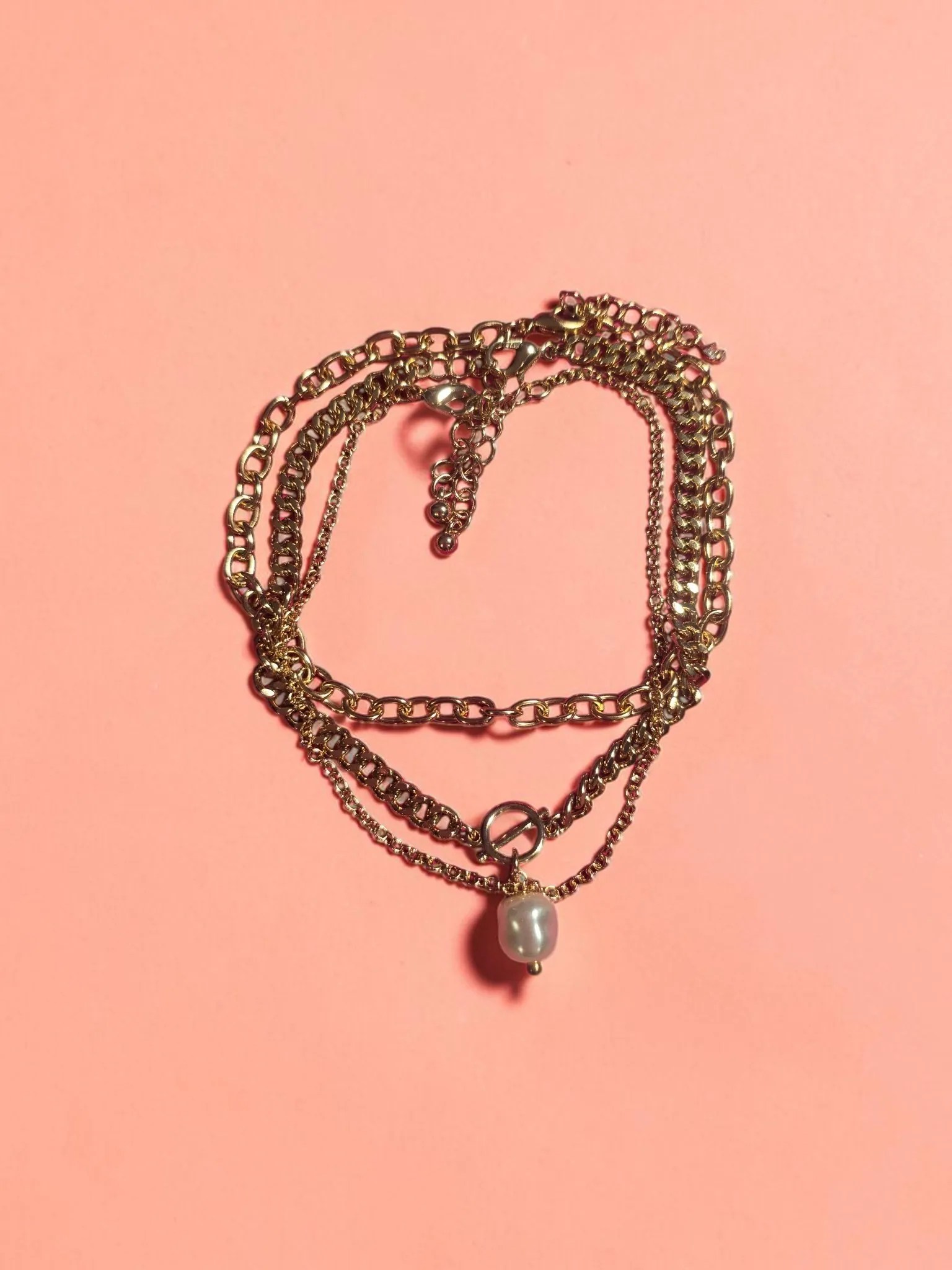 Multi-Layered Gold-Tone Pearl Anklet Jewelry Set