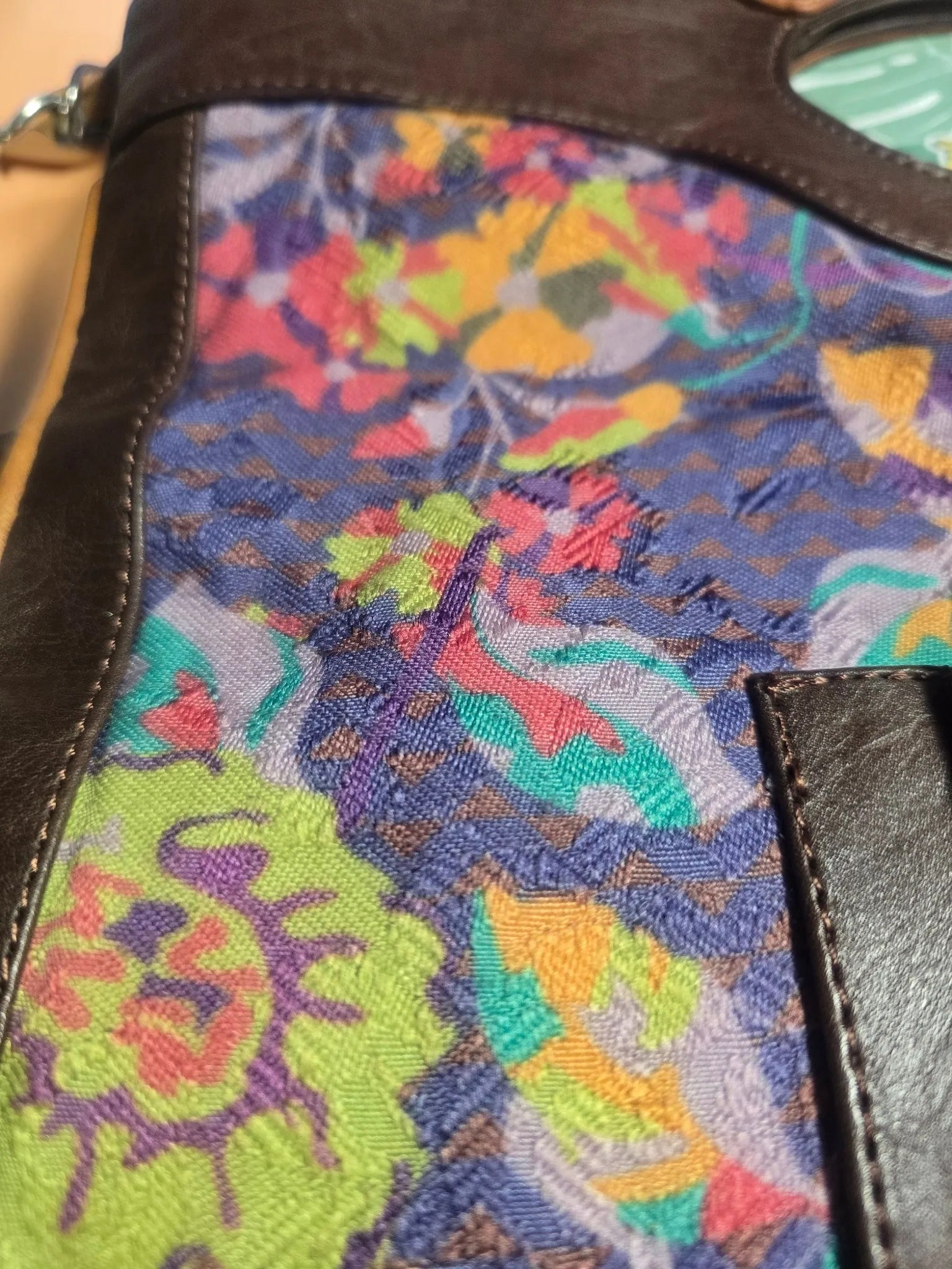 Corazón de Melón Mexican Floral Tapestry Satchel Bag Cutout Handles Chain Strap image 4