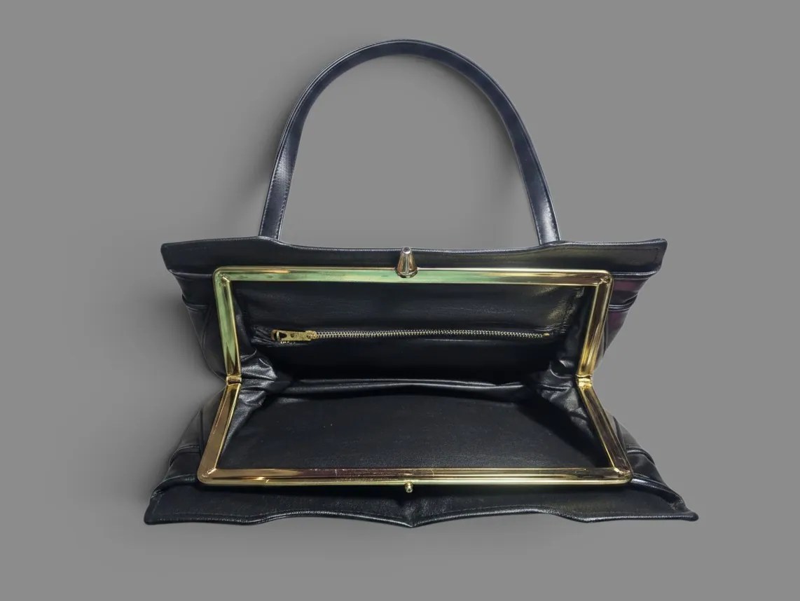 Black Push Back Frame Clasp Satchel Vintage Vibe Bag Multi Compartment Scarf Accent image 4
