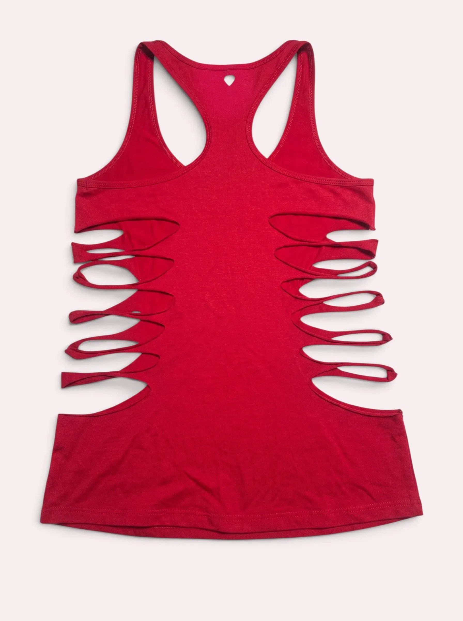 Blackheart Size M Red Rhinestone Heart Cross Slash Cutout Side Tank Top Y2K Goth image 2