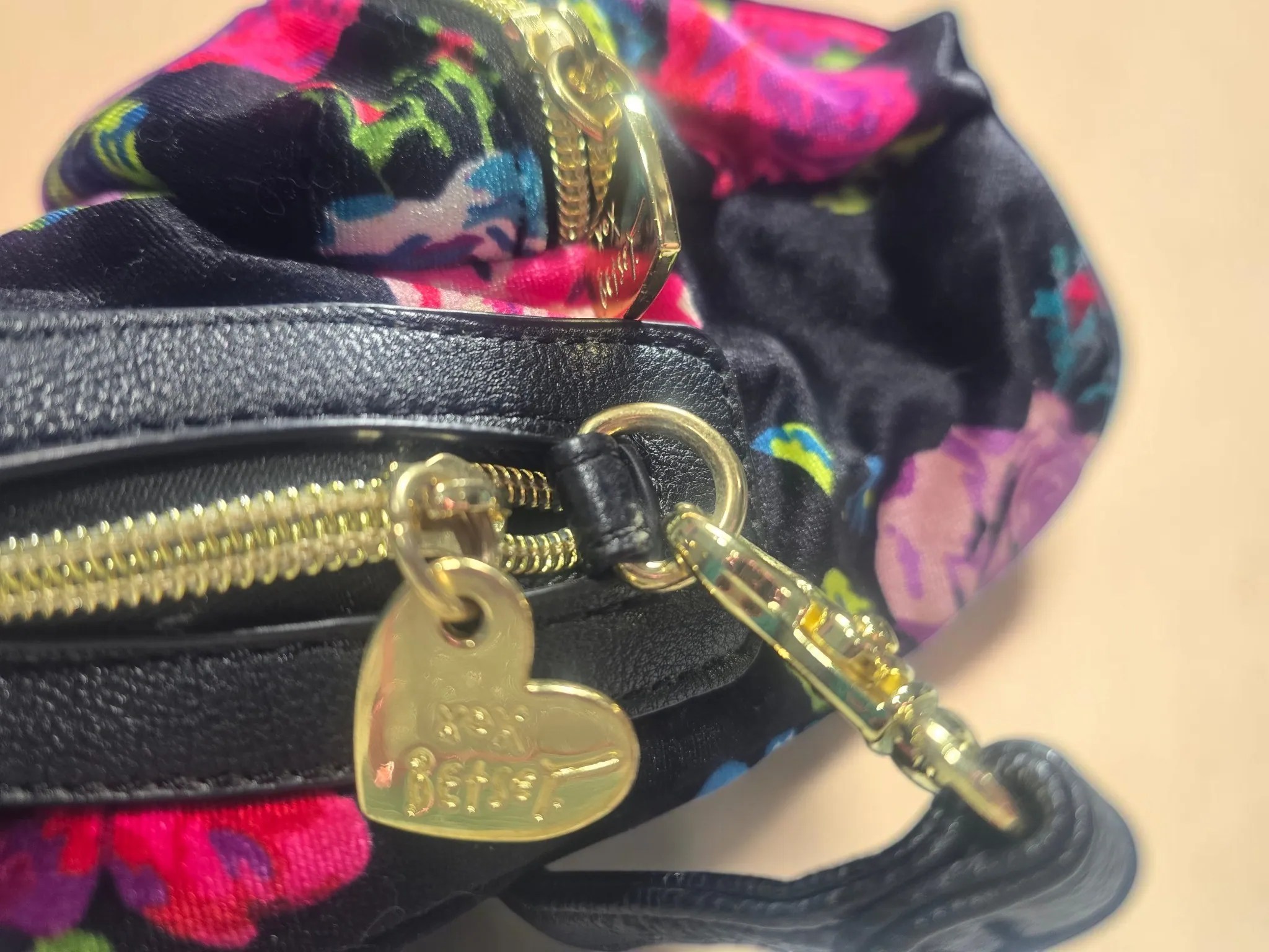 Betsey Johnson Black & Purple Floral Velvet Convertible Mini Backpack image 4