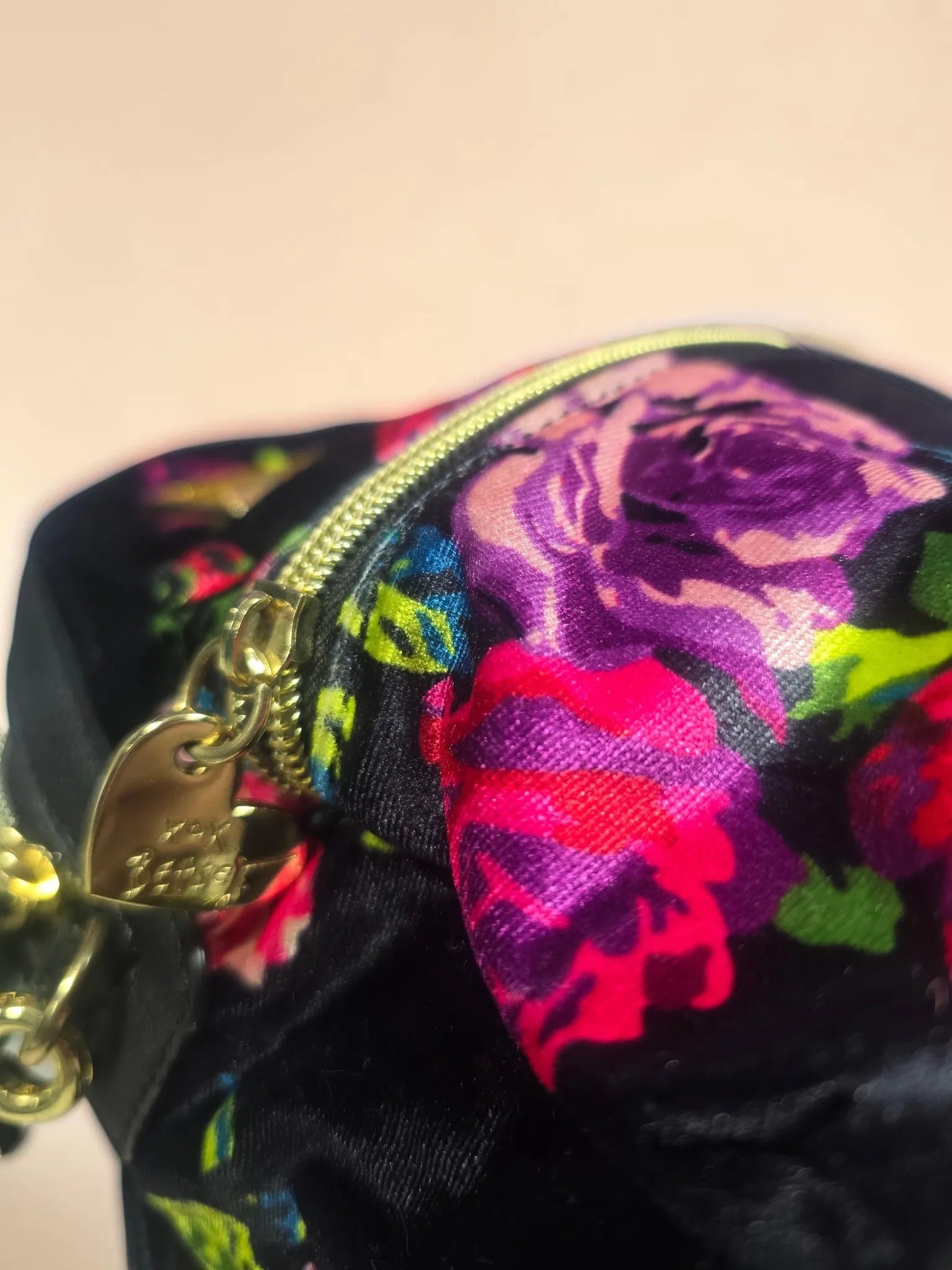 Betsey Johnson Black & Purple Floral Velvet Convertible Mini Backpack image 2