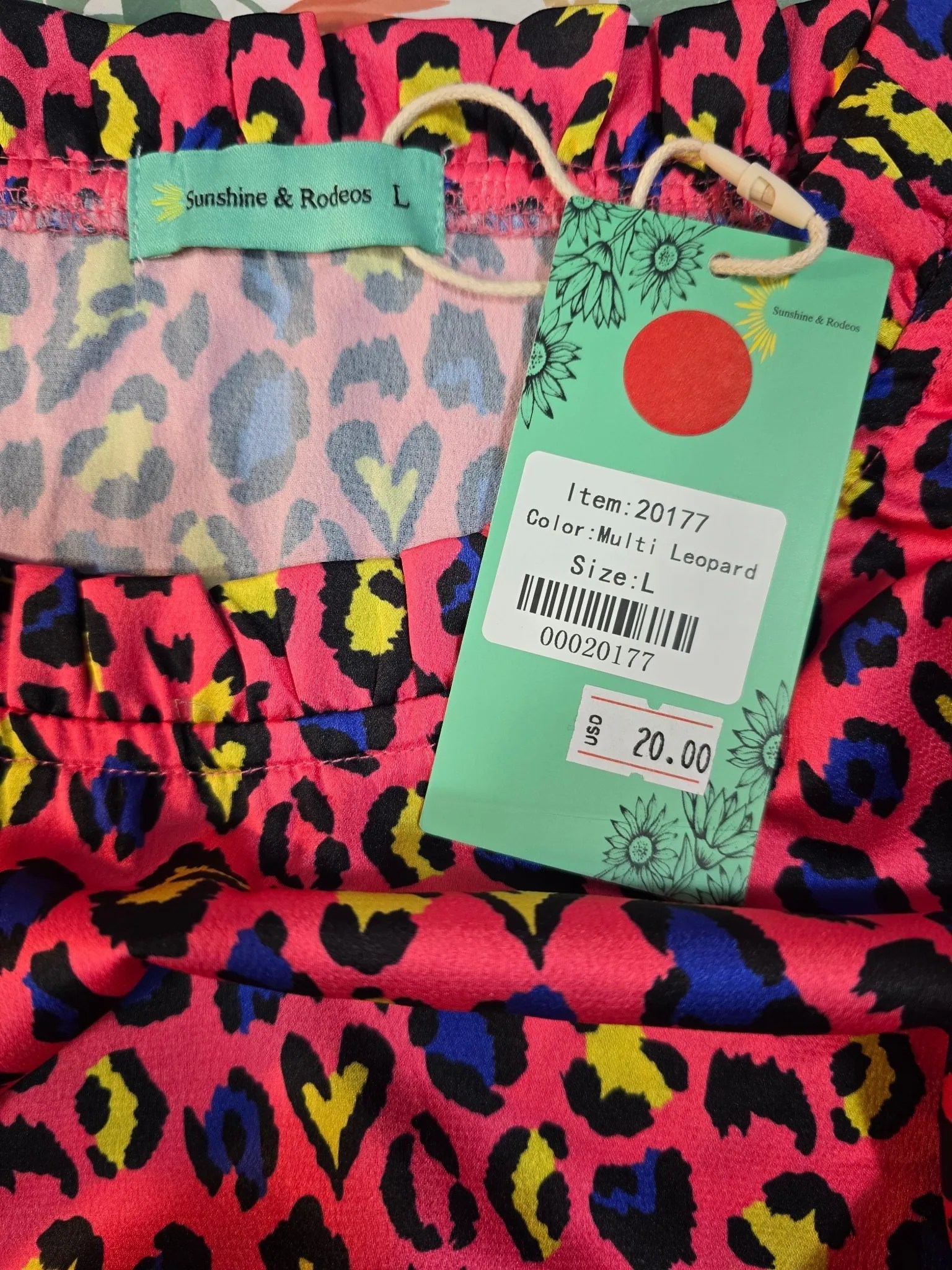 Sunshine & Rodeos Tiered Tunic Top Large Multi Leopard Print Ruffle Sleeve image 3