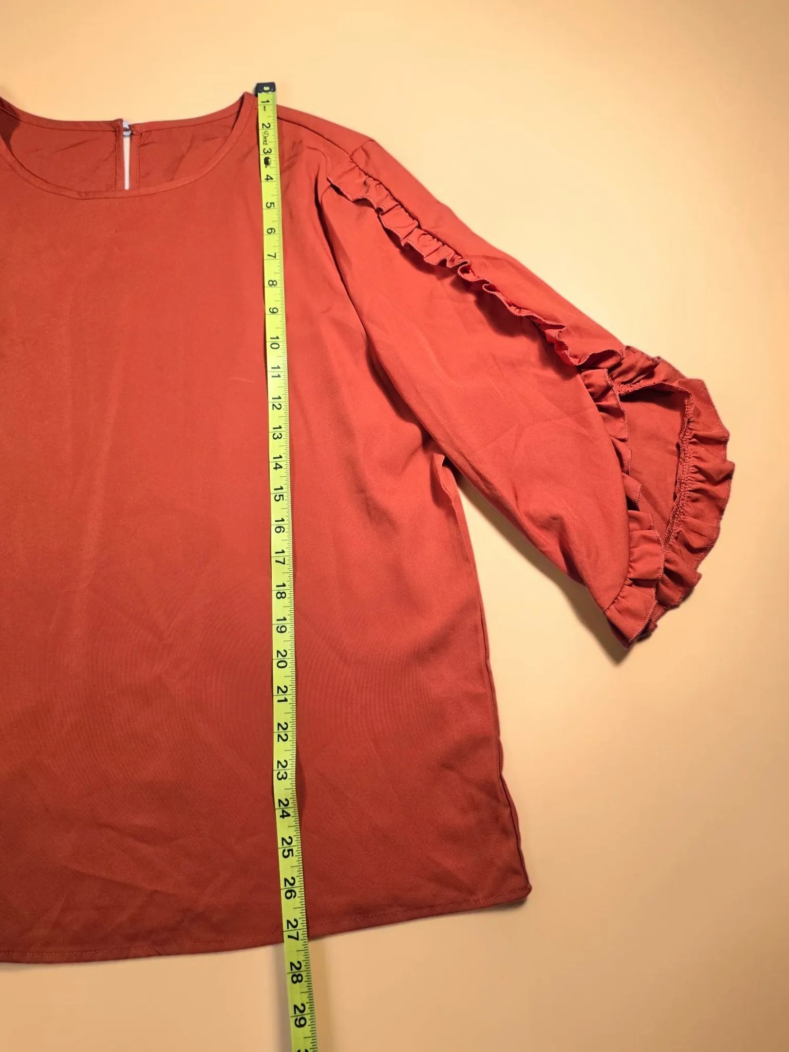 Ruffled Sleeve Terracotta Top Rust Orange Blouse - Size Large image 7