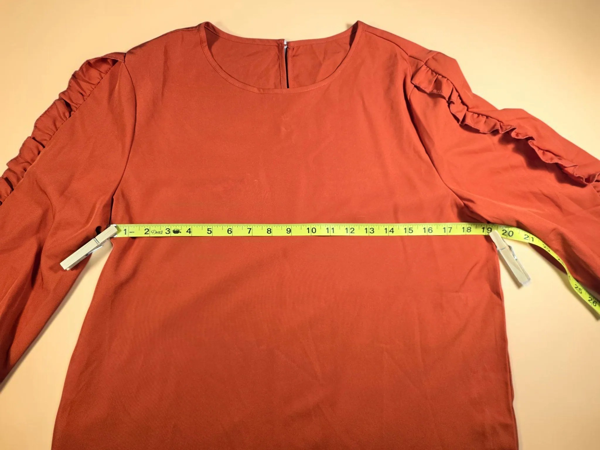 Ruffled Sleeve Terracotta Top Rust Orange Blouse - Size Large image 6