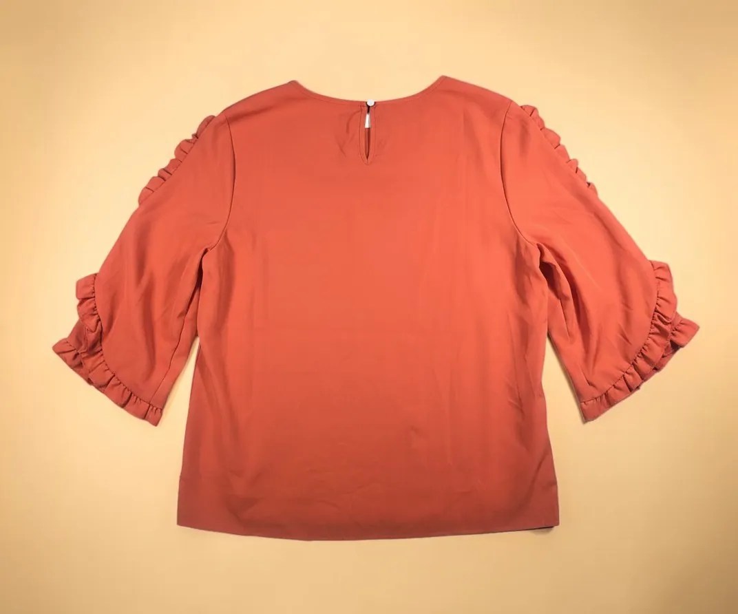 Ruffled Sleeve Terracotta Top Rust Orange Blouse - Size Large image 3