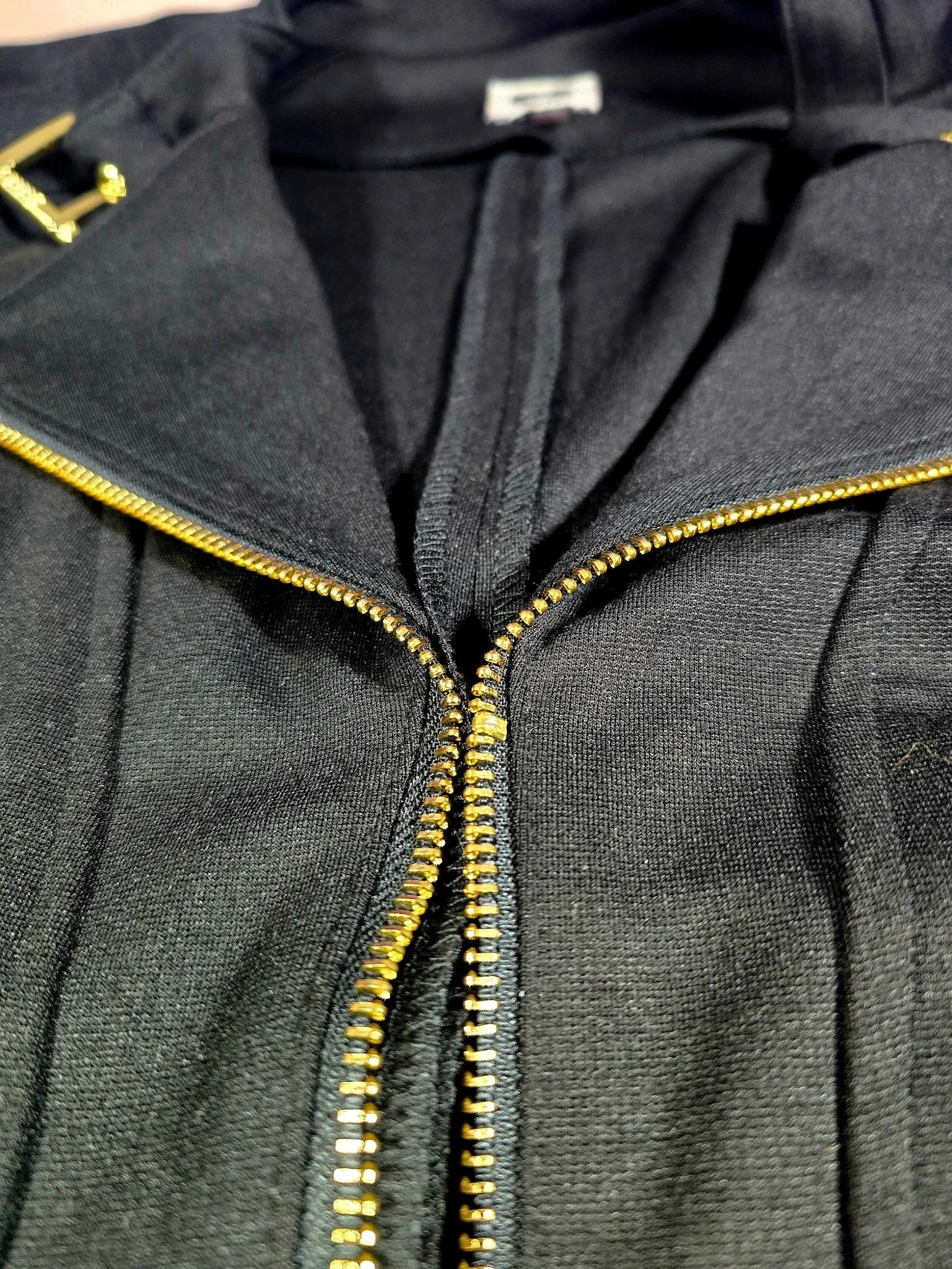 Anne Klein Black Gold Hardware Moto Zip Jacket Knit Blazer Medium image 4