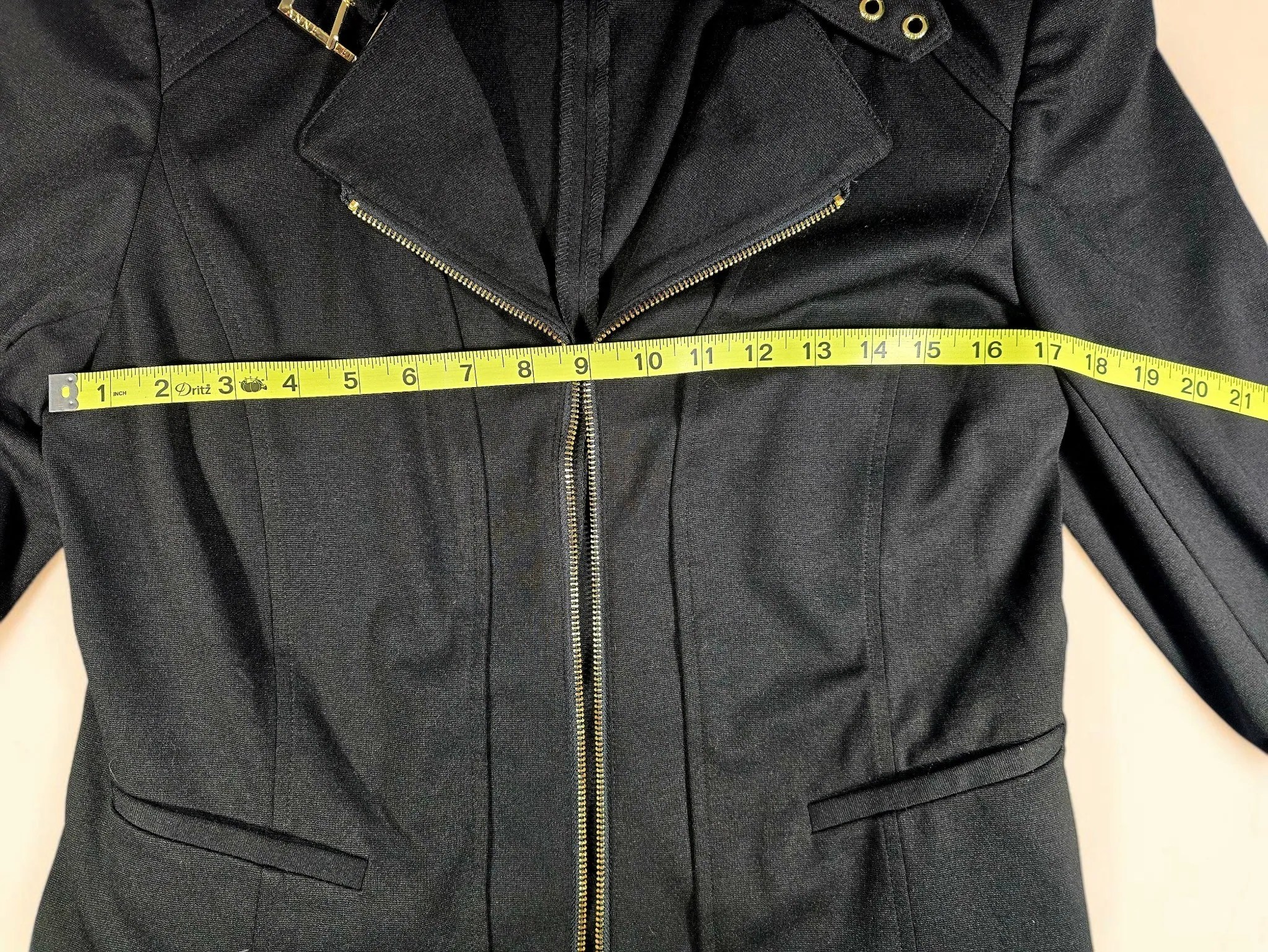Anne Klein Black Gold Hardware Moto Zip Jacket Knit Blazer Medium image 8