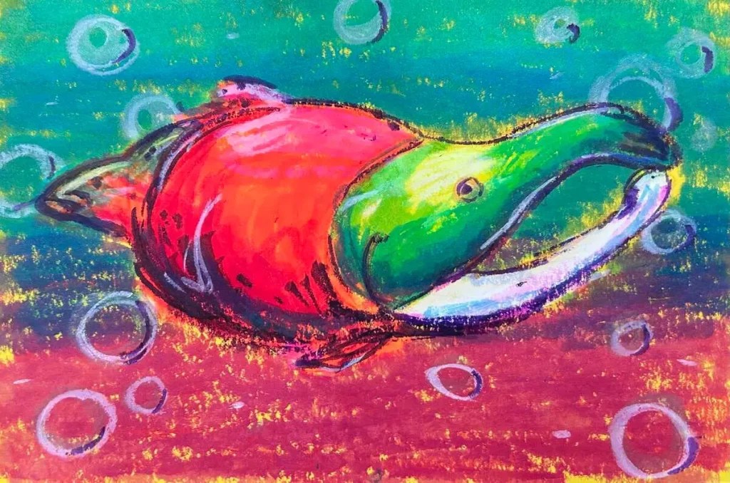 colorful painting of a salmon