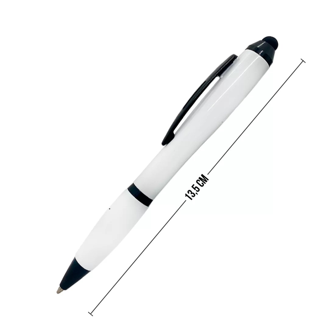 Pecafext. Textiles - Confecciones - Ecuador Empresa Ecuatoriana del Sector Textil y Confección Bolígrafo Plástico Inox Touch $0.00 Bolígrafo plástico con punta touch, con mecanismo de giro. <strong><span style="color: #333399;">Medidas:</span></strong> 13,5 cm &nbsp; <span style="color: #333399;"><strong>Incluye Impresión Full Color</strong></span> El Cliente debe enviar el logo en Formato Adobe Ilustrator &nbsp; <span style="color: #ff0000;"><strong>Desde $0.60 a $1.23</strong></span> <img class="alignleft size-full wp-image-20216" src="https://pecafex.com/wp-content/uploads/2023/03/WhatsApp-Image-2023-03-07-at-10.52.32.jpeg" alt="" width="265" height="142" /> &nbsp; &nbsp;