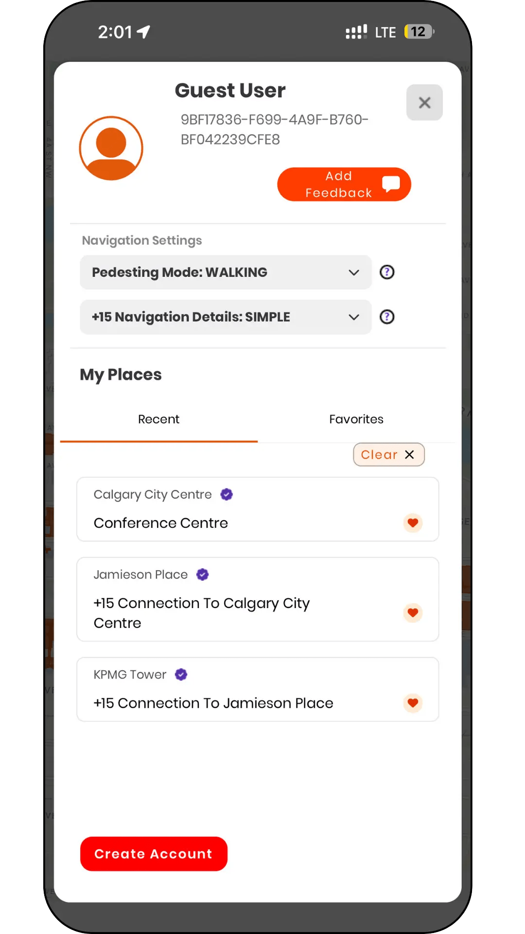 Pedesting app showing a step-free route through downtown Calgary